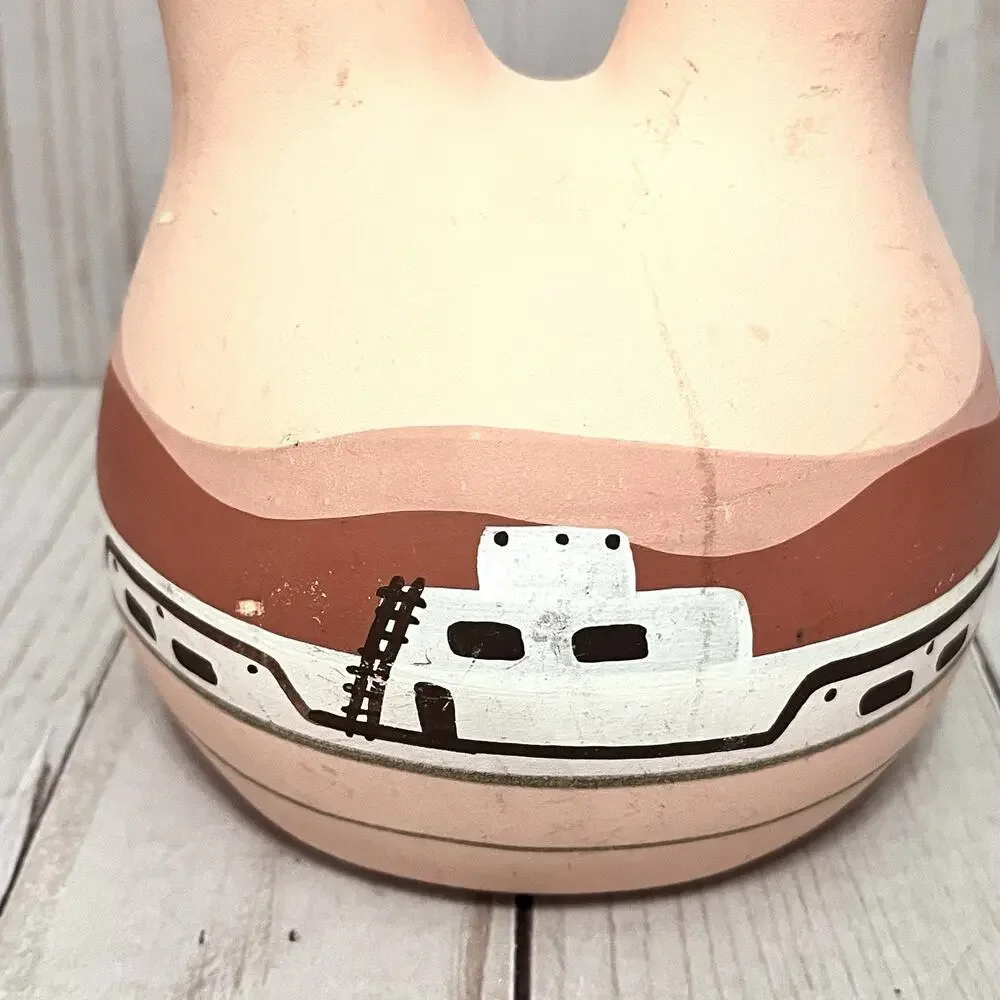 Vintage Southwestern Hand Painted Clay Pottery Wedding Vase 1980's TESA